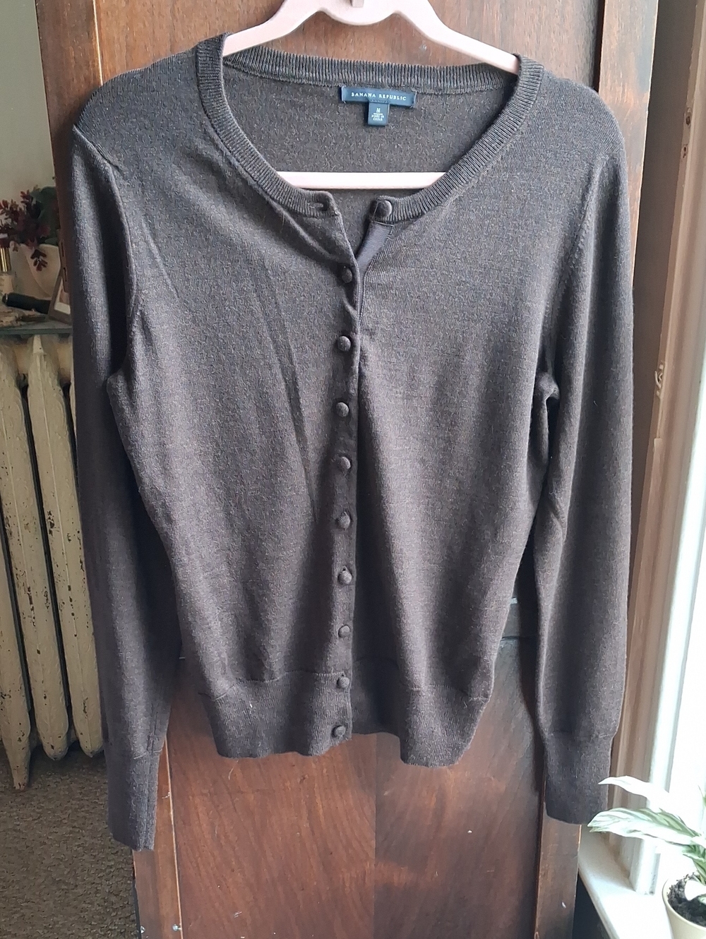 Banana Republic Women's Size Med Button-Front Crewneck Cardigan - Dark Brown